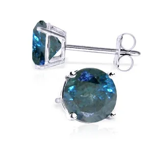 1 Carat 14K Solid White Gold Stud Earrings 1.0 Carat Natural Blue Diamond