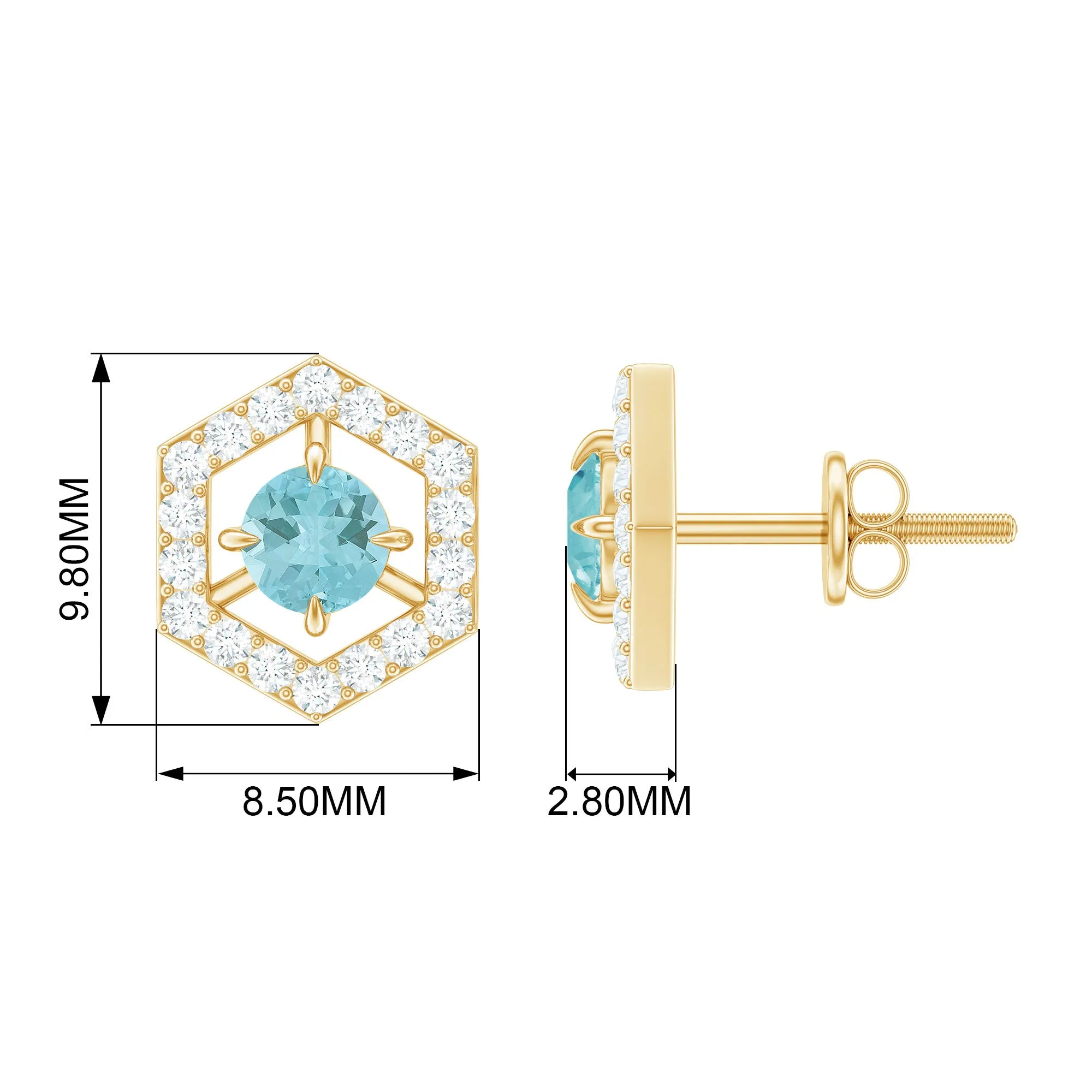 1 CT Minimal Sky Blue Topaz and Diamond Geometric Stud Earrings