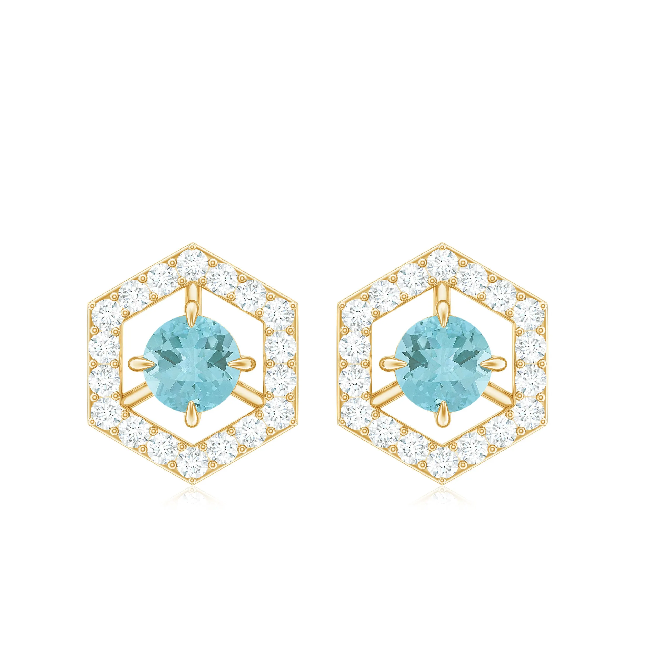 1 CT Minimal Sky Blue Topaz and Diamond Geometric Stud Earrings