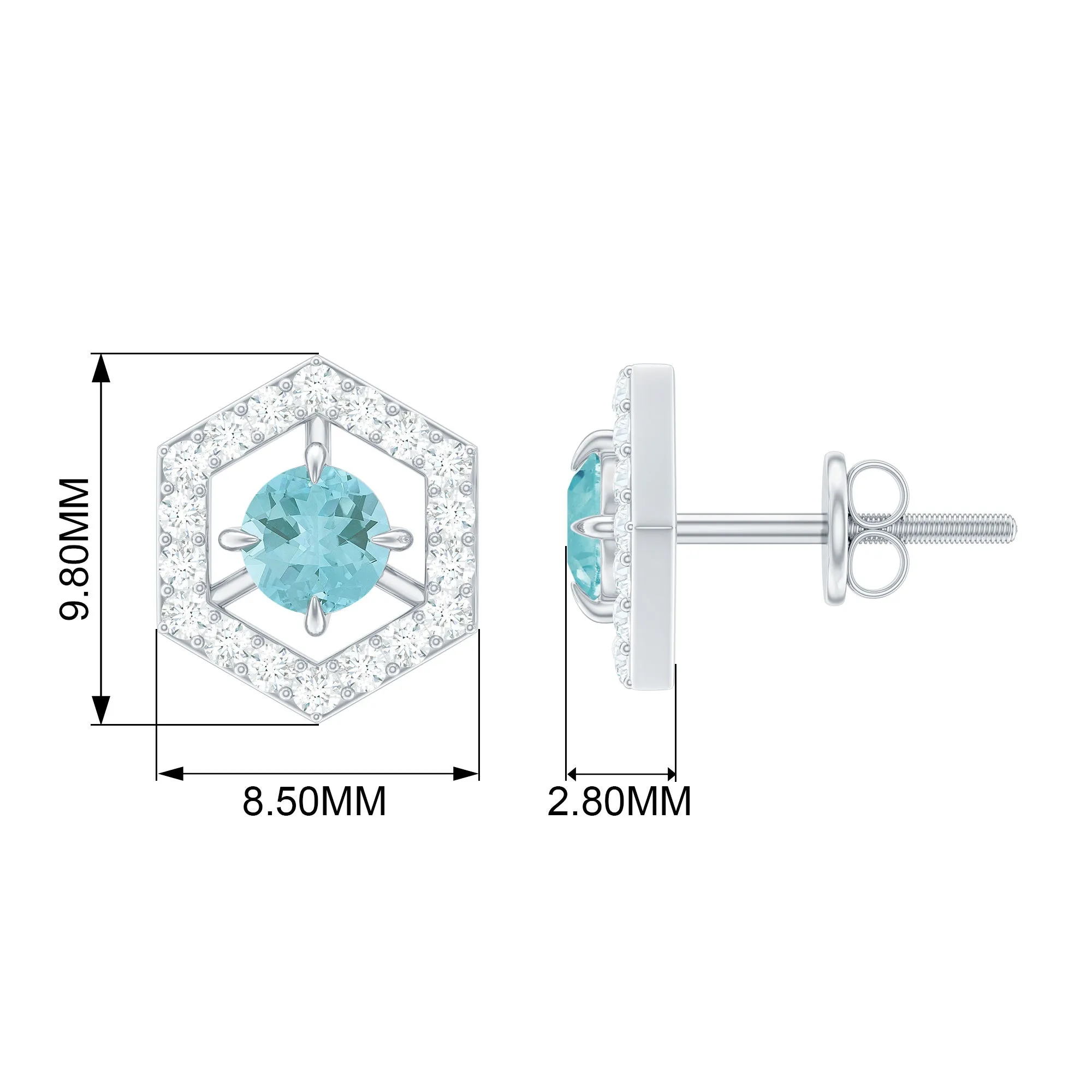 1 CT Minimal Sky Blue Topaz and Diamond Geometric Stud Earrings