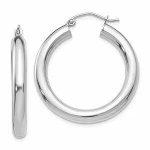 10k White Gold Polished 4MM x 30MM Hoop Earrings