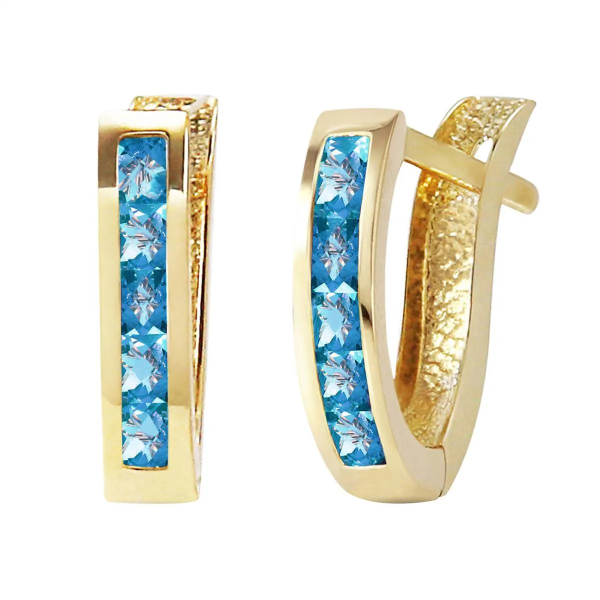 1.2 Carat 14K Solid Yellow Gold Oval Huggie Earrings Blue Topaz