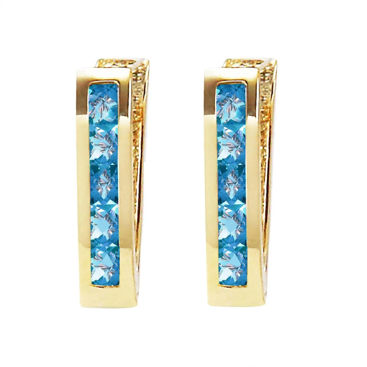 1.2 Carat 14K Solid Yellow Gold Oval Huggie Earrings Blue Topaz