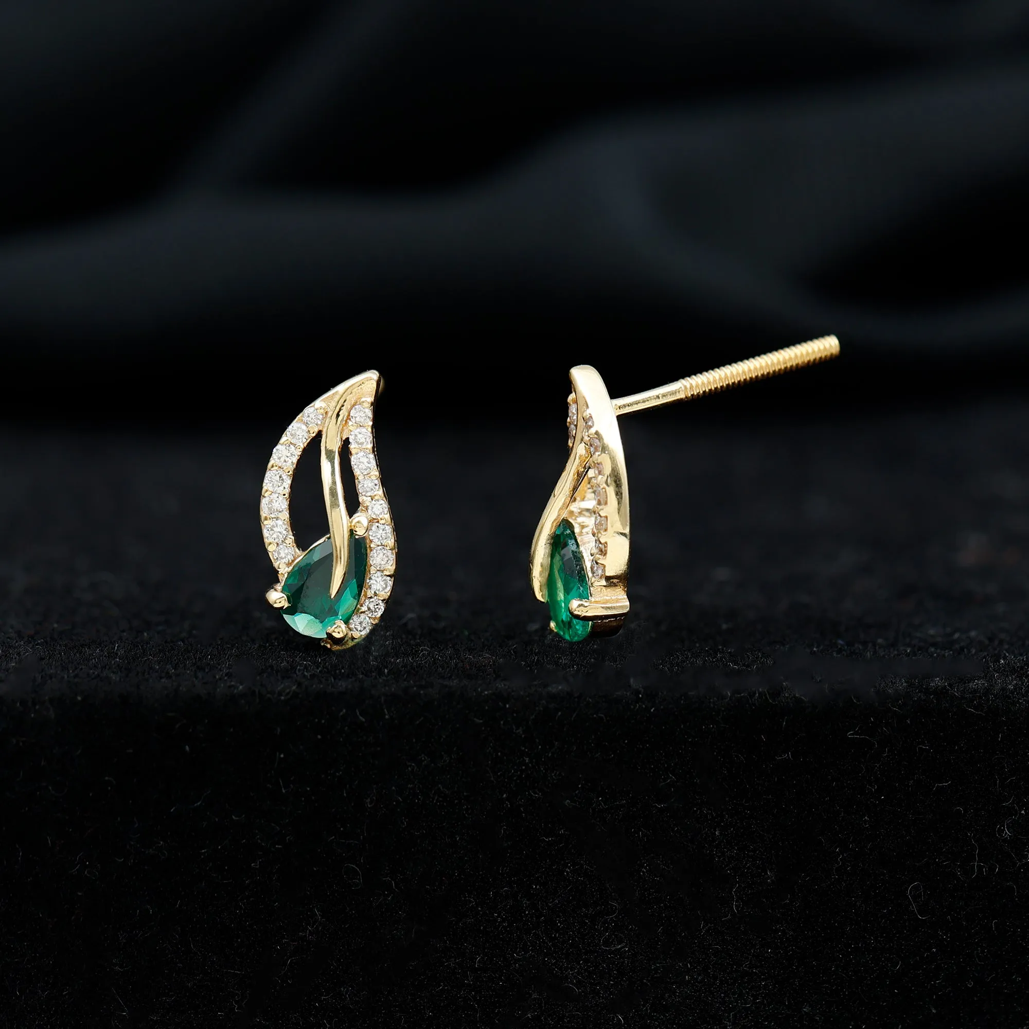 1/2 CT Created Emerald and Diamond Leaf Stud Earrings