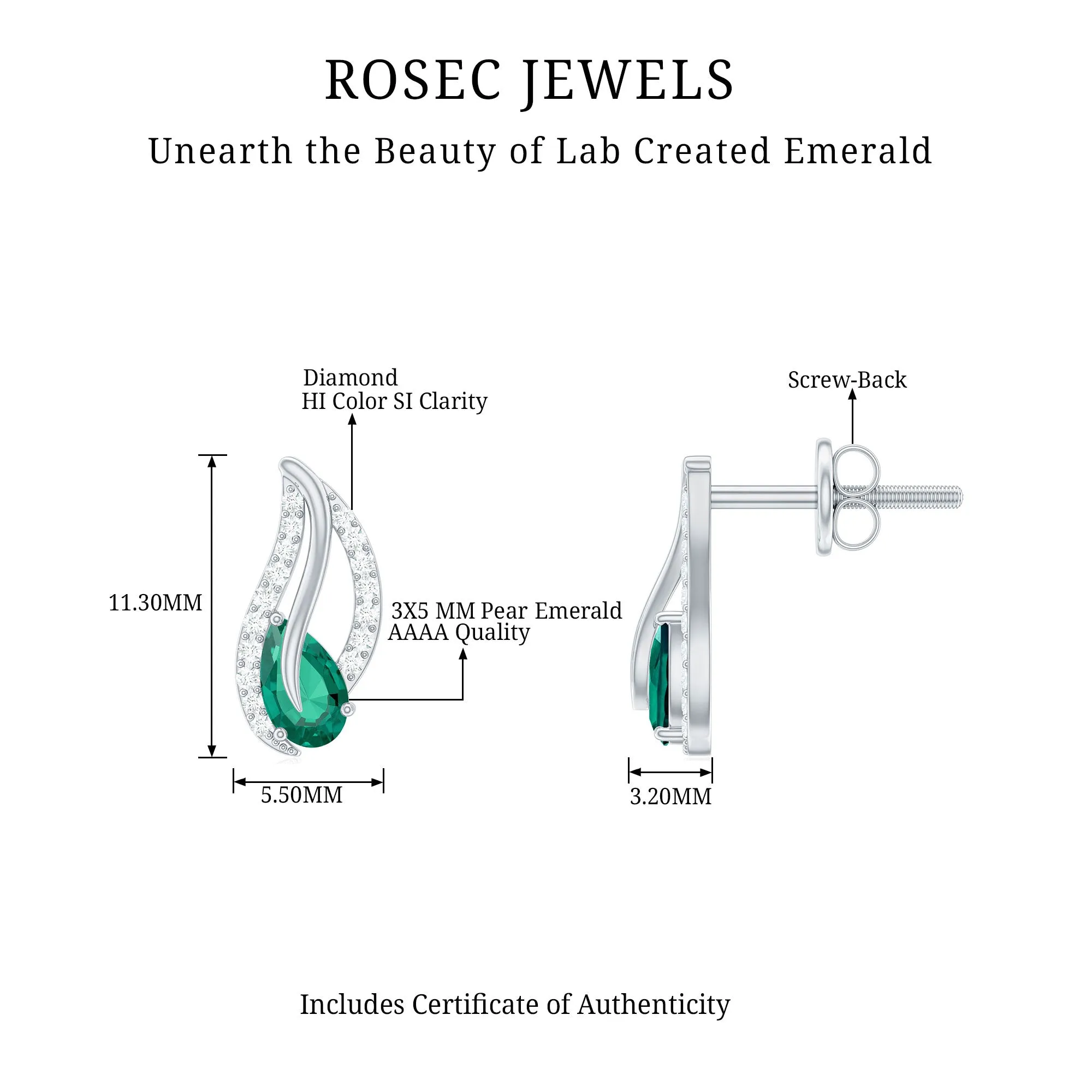 1/2 CT Created Emerald and Diamond Leaf Stud Earrings