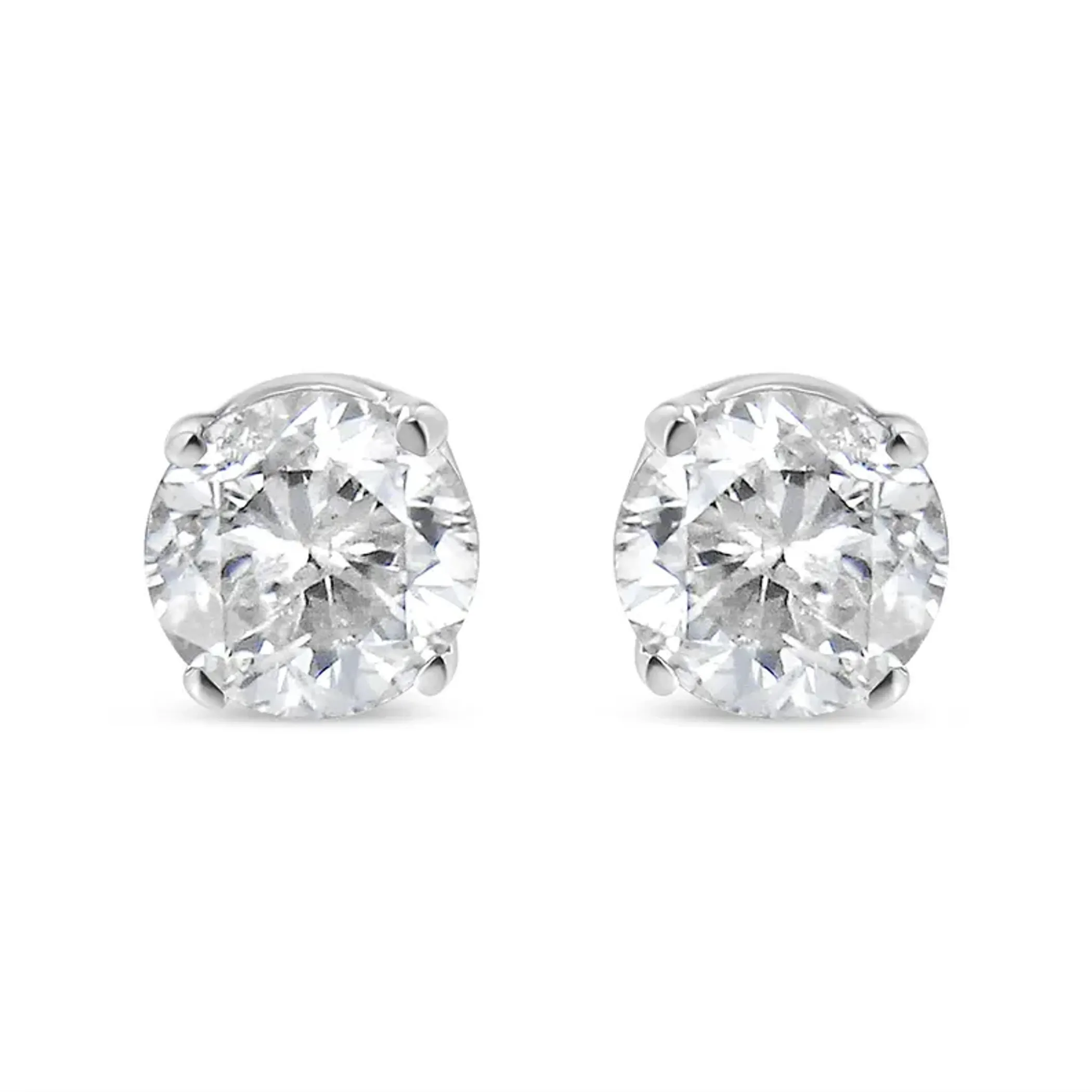 14K White Gold 1/3 Cttw Round Brilliant-Cut Near Colorless Diamond Classic 4-Prong Stud Earrings (H-I Color, I1-I2 Clarity)