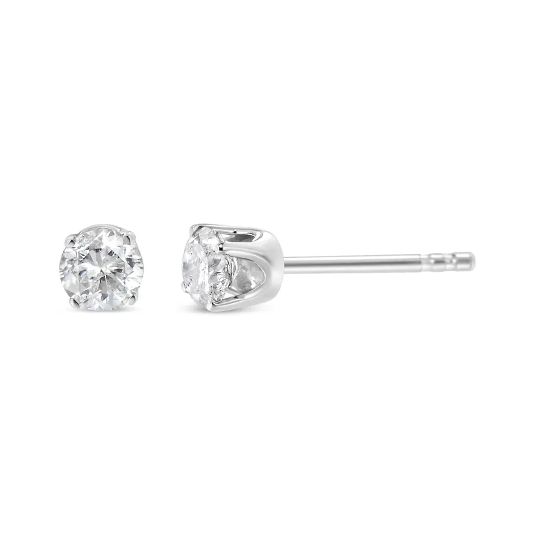 14K White Gold 1/3 Cttw Round Brilliant-Cut Near Colorless Diamond Classic 4-Prong Stud Earrings (H-I Color, VS1-VS2 Clarity)