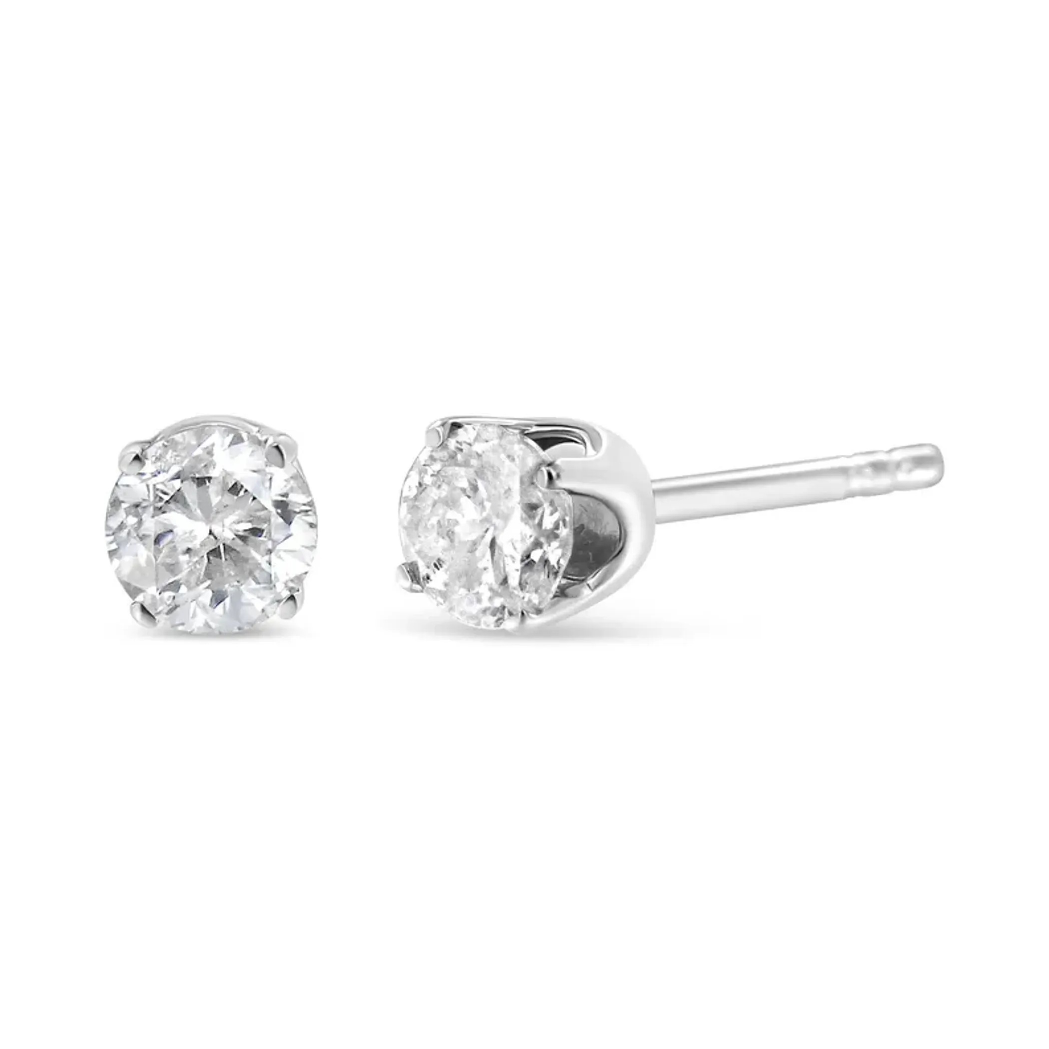 14K White Gold 1/3 Cttw Round Brilliant-Cut Near Colorless Diamond Classic 4-Prong Stud Earrings (H-I Color, VS1-VS2 Clarity)