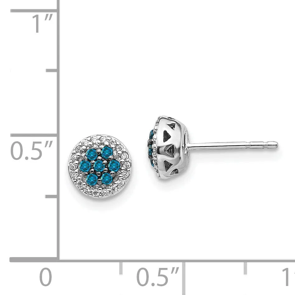 14k White Gold Blue/White Diamond Cluster Post Earrings