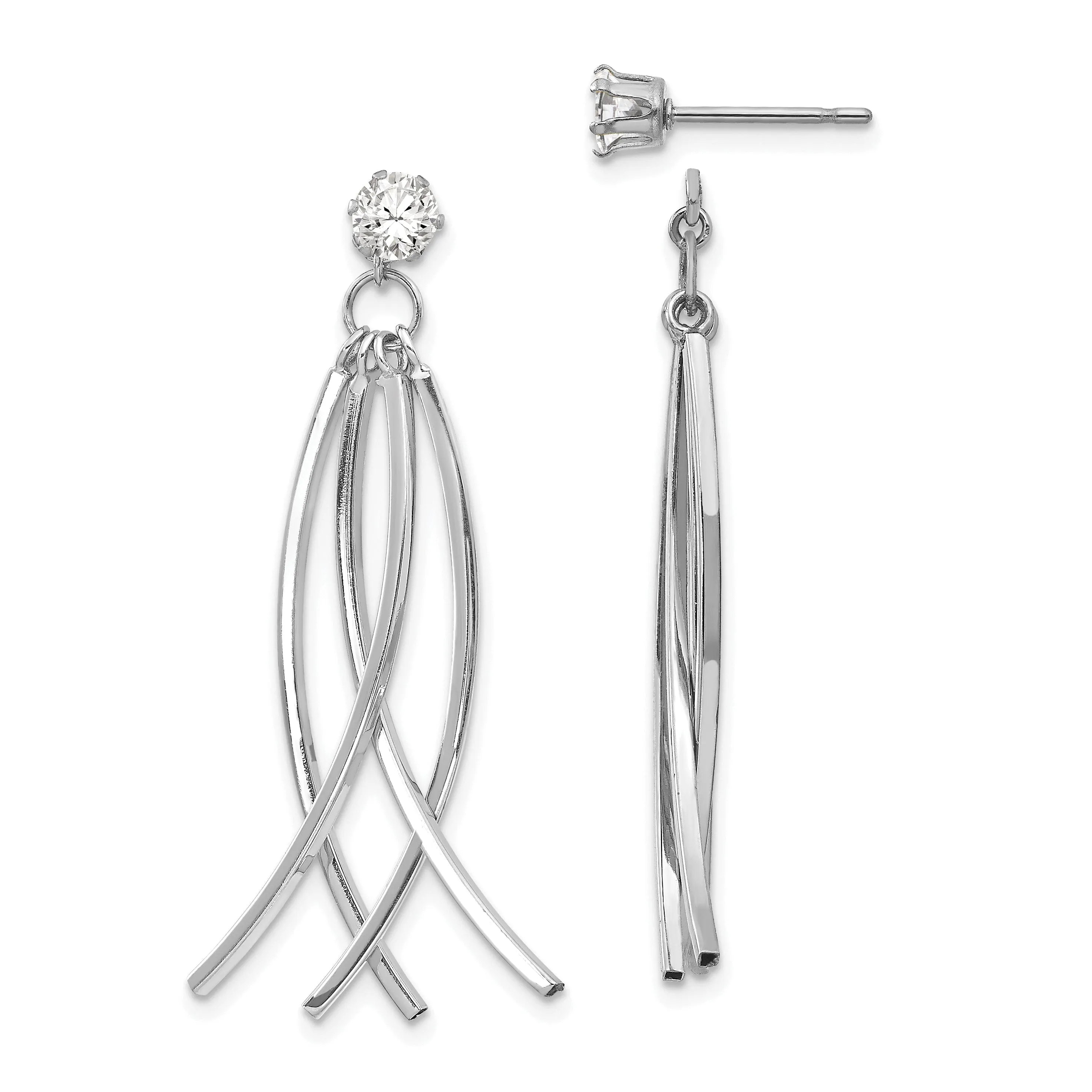 14k White Gold Curved Dangles Stud Earring Jackets