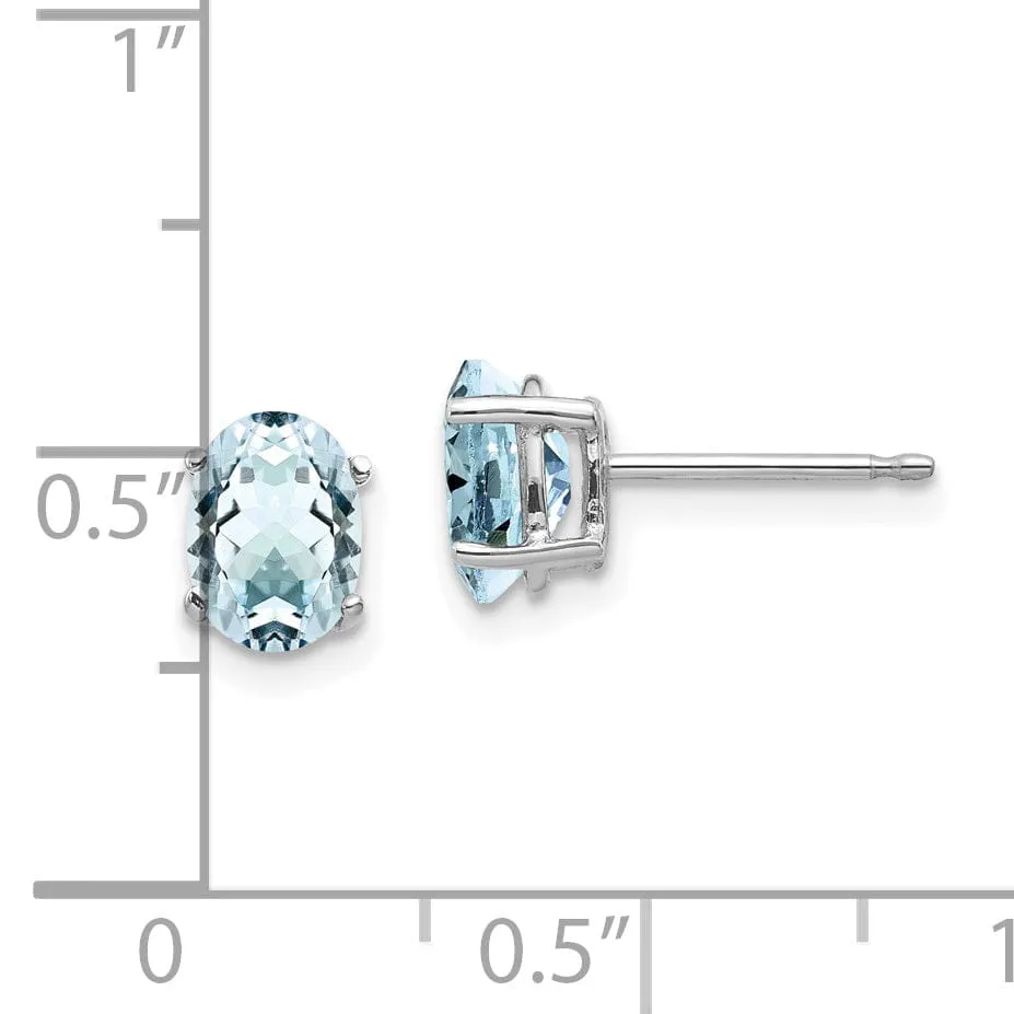 14k White Gold Oval Aquamarine Earrings