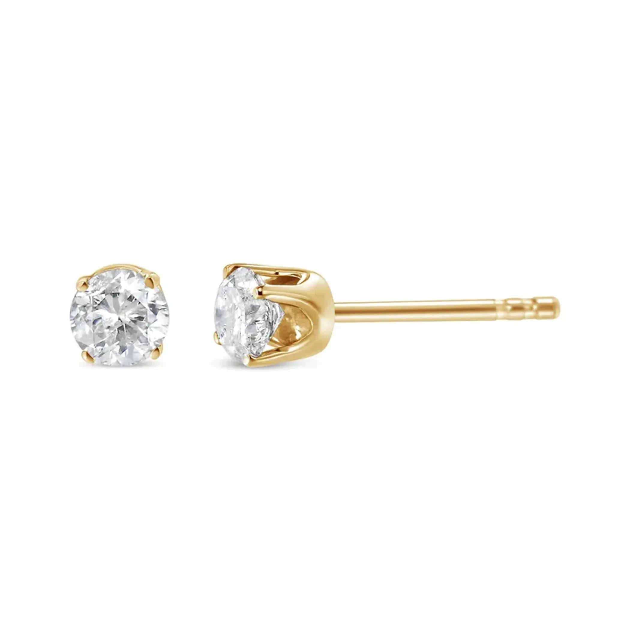 14K Yellow Gold 1/2 Cttw Round Brilliant-Cut Diamond Classic 4-Prong Stud Earrings (K-L Color, SI1-SI2 Clarity)