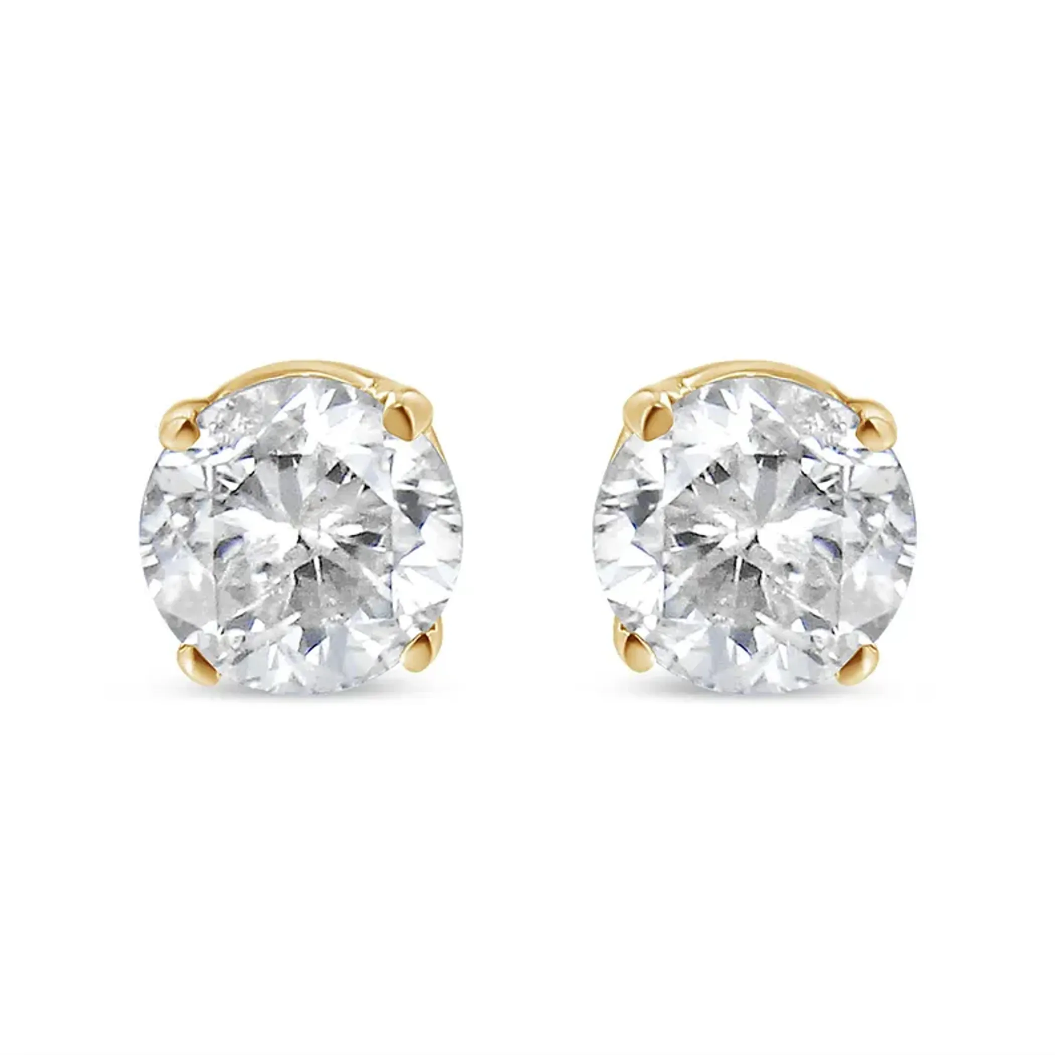 14K Yellow Gold 1/2 Cttw Round Brilliant-Cut Diamond Classic 4-Prong Stud Earrings (K-L Color, SI1-SI2 Clarity)