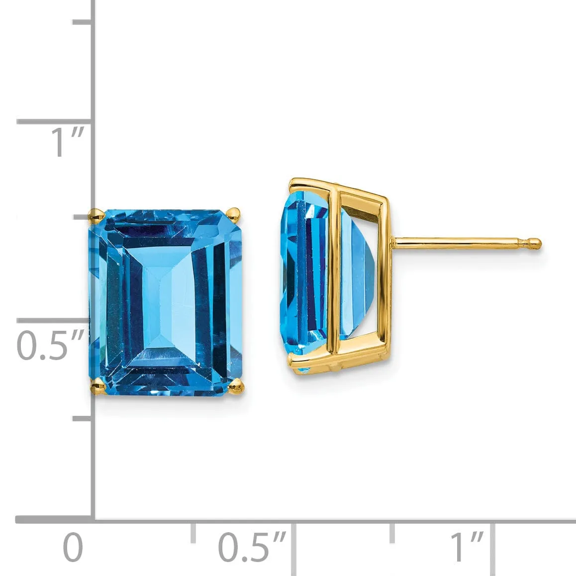 14k Yellow Gold Emerald Cut Blue Topaz Earring