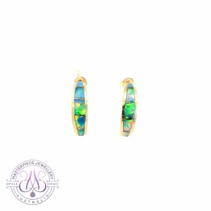 14kt Yellow Gold Opal inlay huggie style earrings