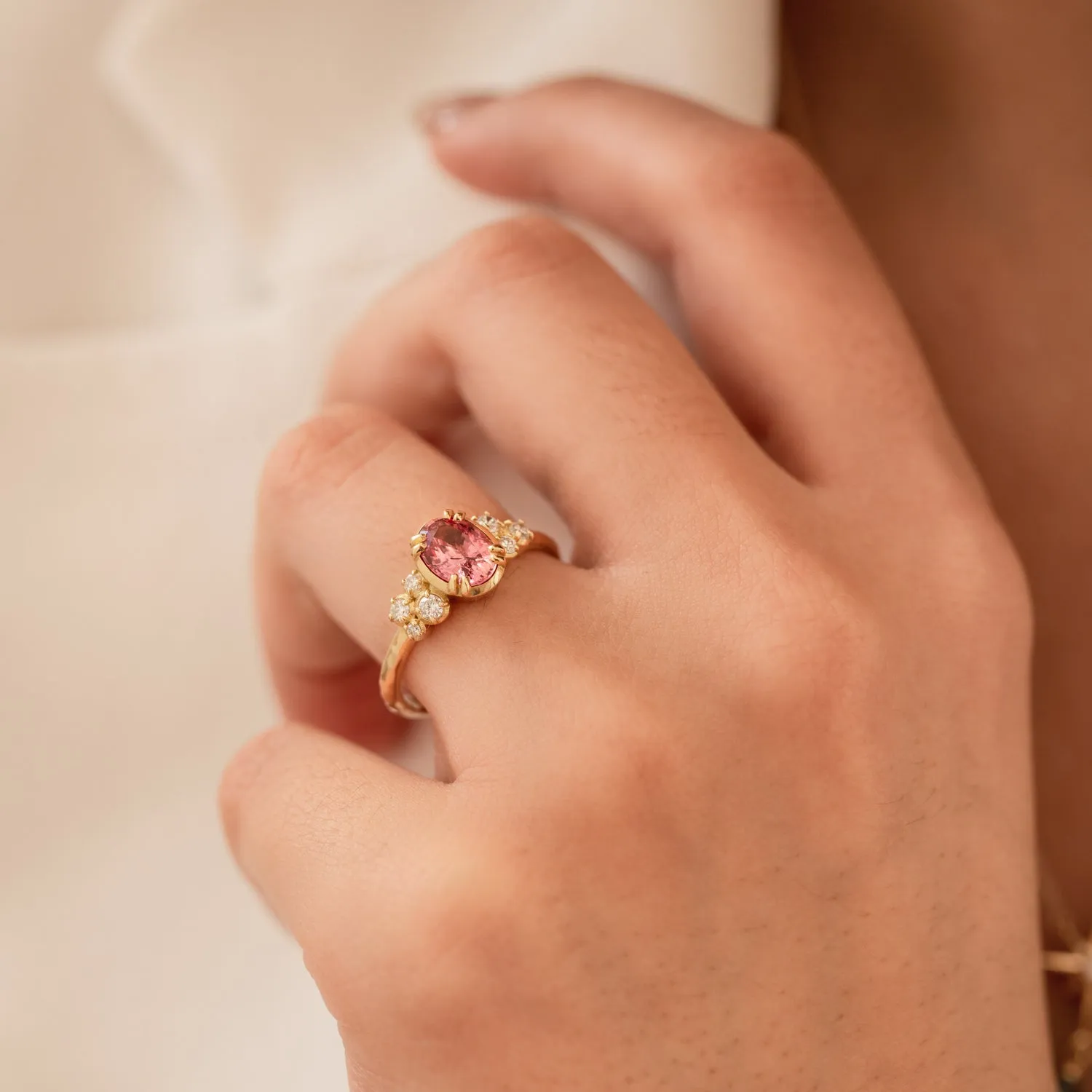 18k Large Oval Padparadscha & Diamond Stargazer Ring