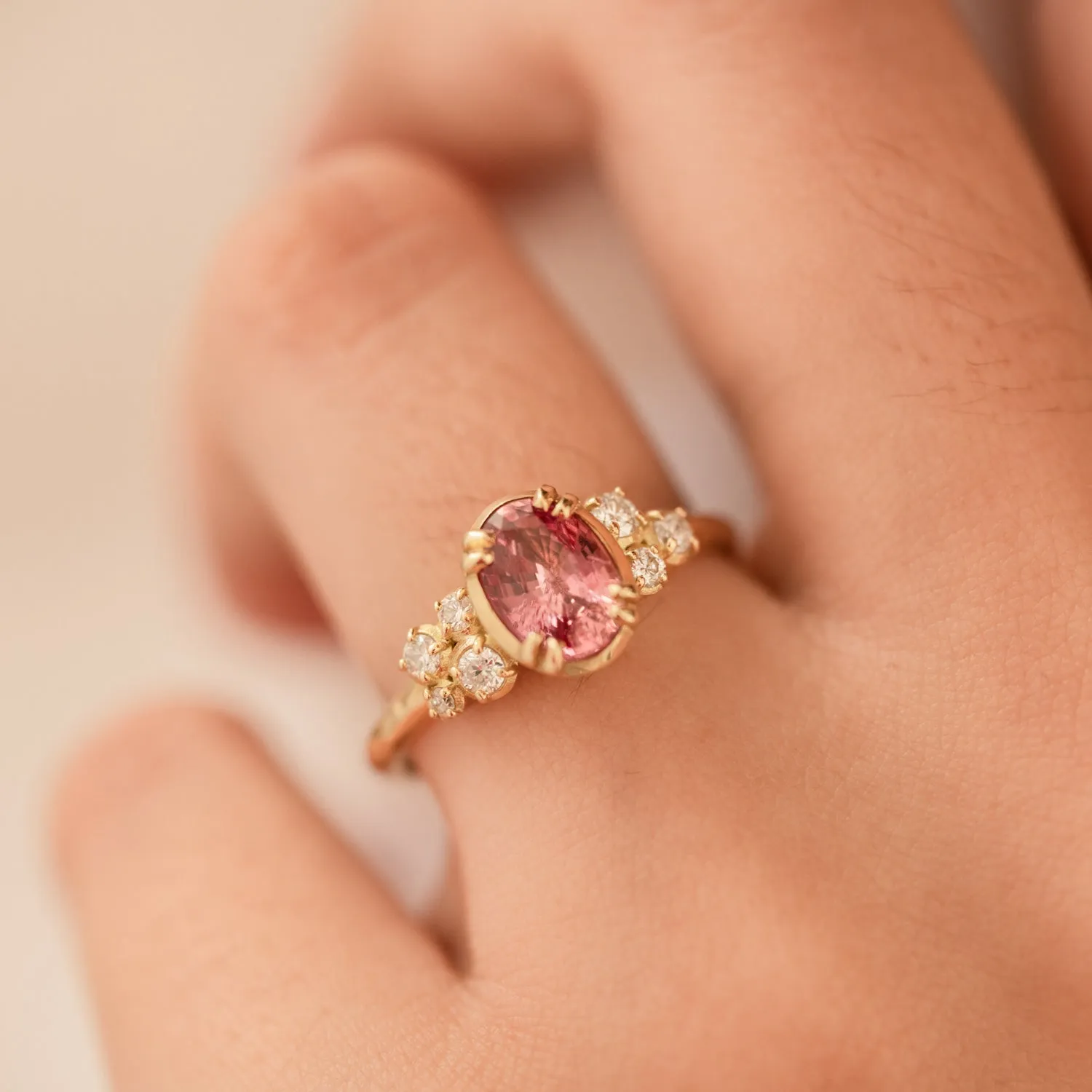 18k Large Oval Padparadscha & Diamond Stargazer Ring