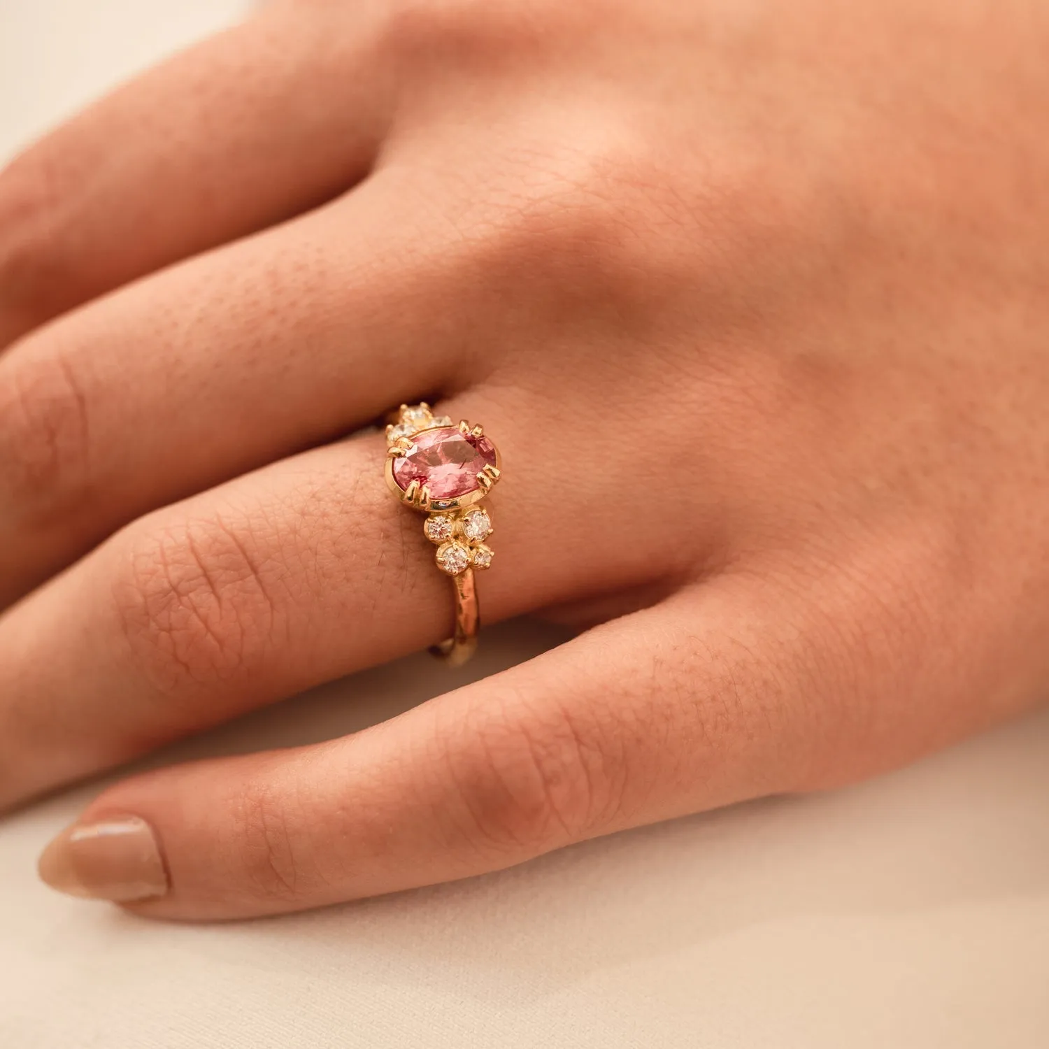 18k Large Oval Padparadscha & Diamond Stargazer Ring