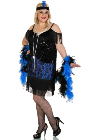 1920s Miss Elise Plus Size Womens Blue Flapper Dress Costume