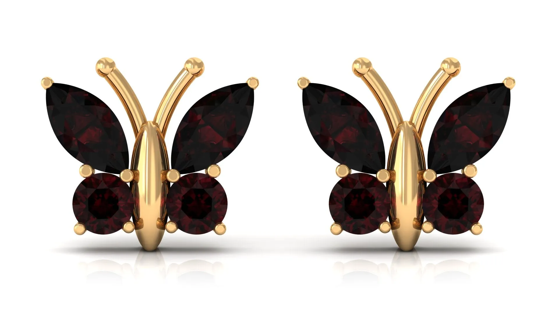 2 CT Butterfly Stud Earrings with Round and Marquise Cut Garnet