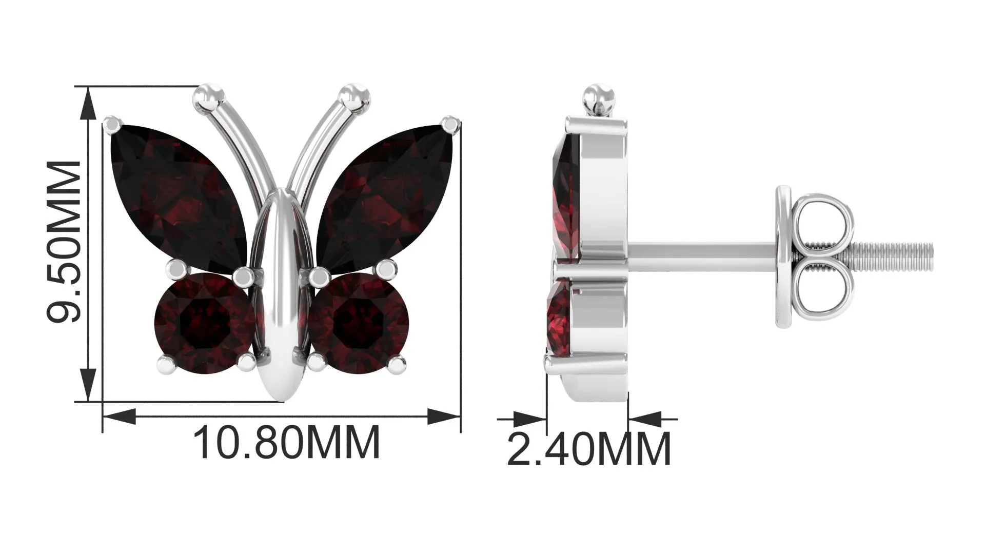 2 CT Butterfly Stud Earrings with Round and Marquise Cut Garnet