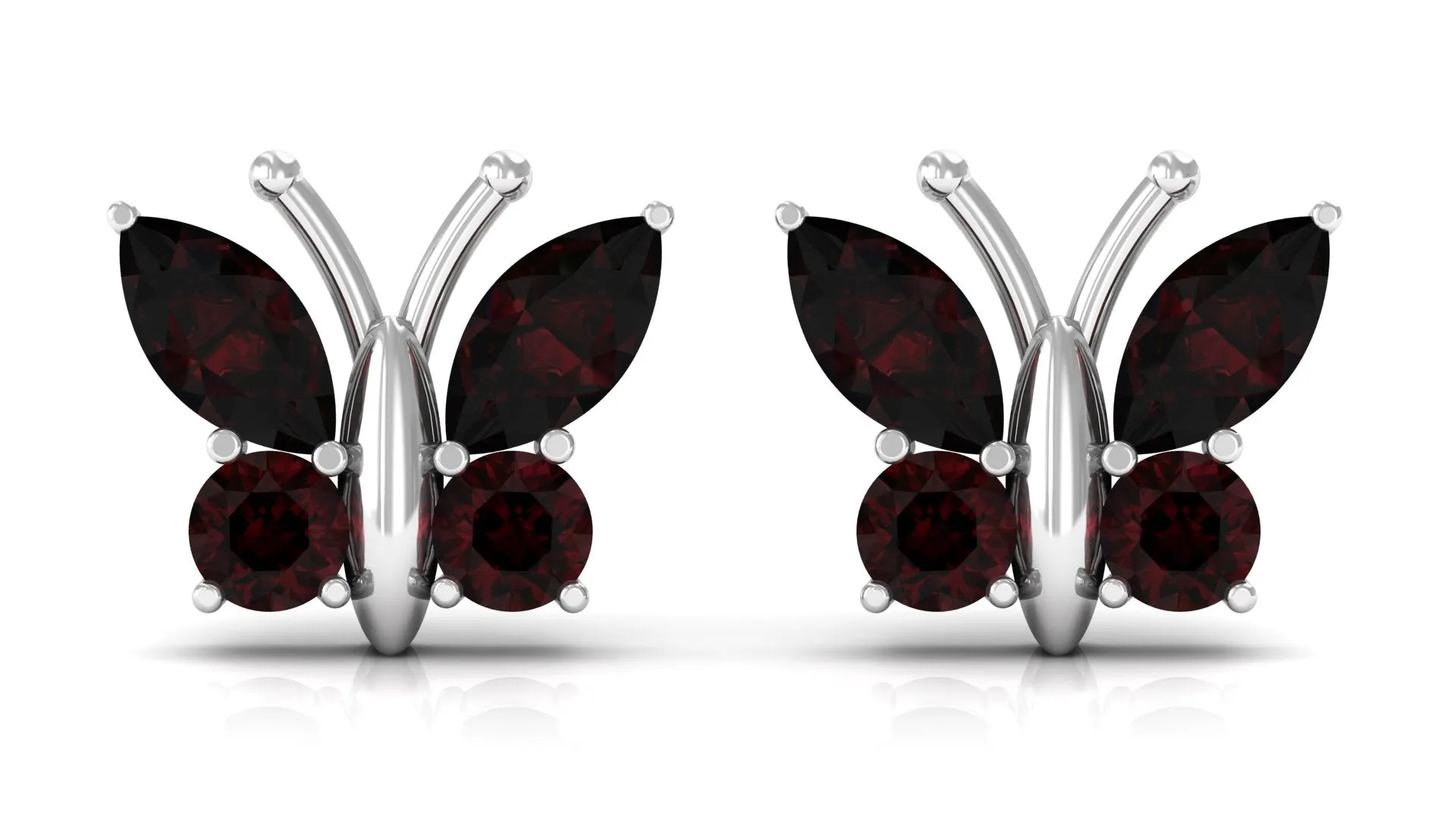 2 CT Butterfly Stud Earrings with Round and Marquise Cut Garnet