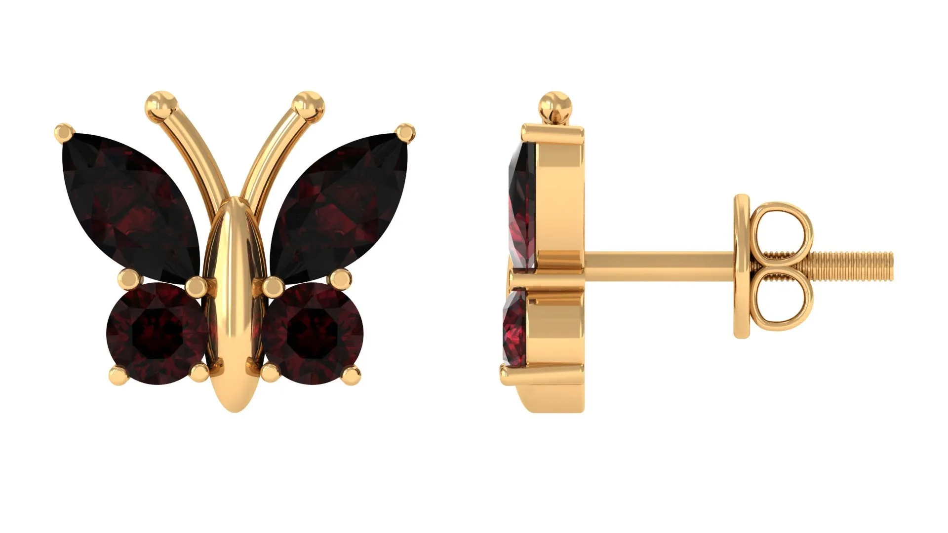 2 CT Butterfly Stud Earrings with Round and Marquise Cut Garnet