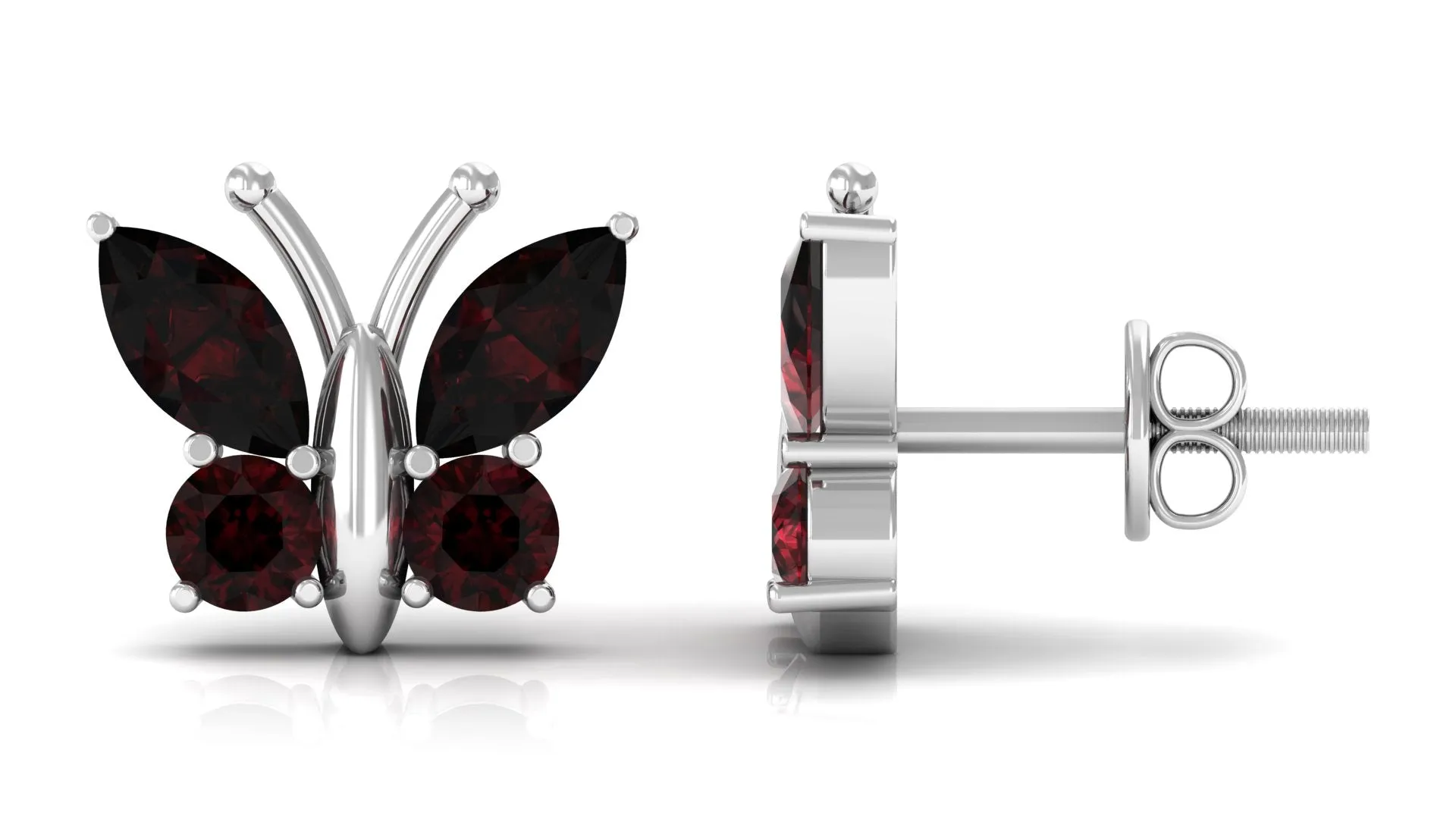 2 CT Butterfly Stud Earrings with Round and Marquise Cut Garnet