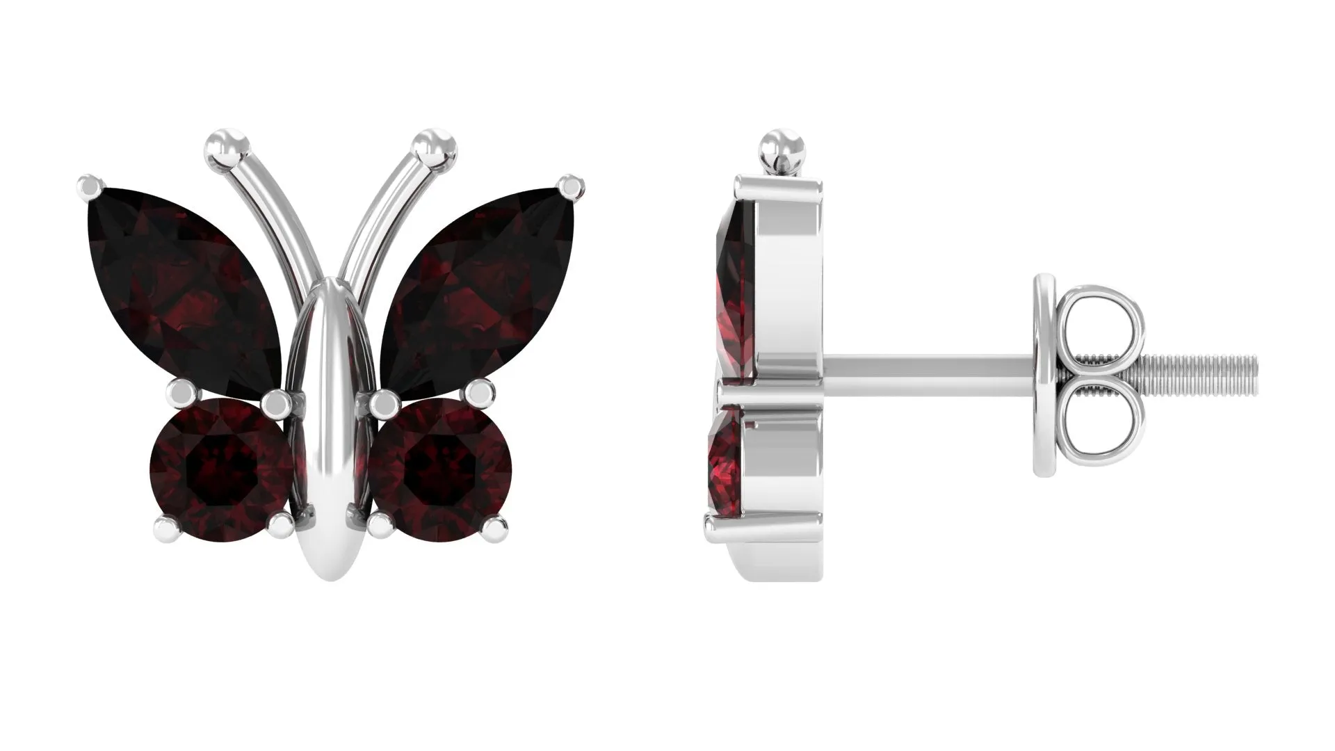 2 CT Butterfly Stud Earrings with Round and Marquise Cut Garnet