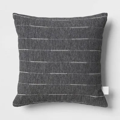 20"x20" Lines Square Outdoor Throw Pillow Charcoal Gray - Threshold