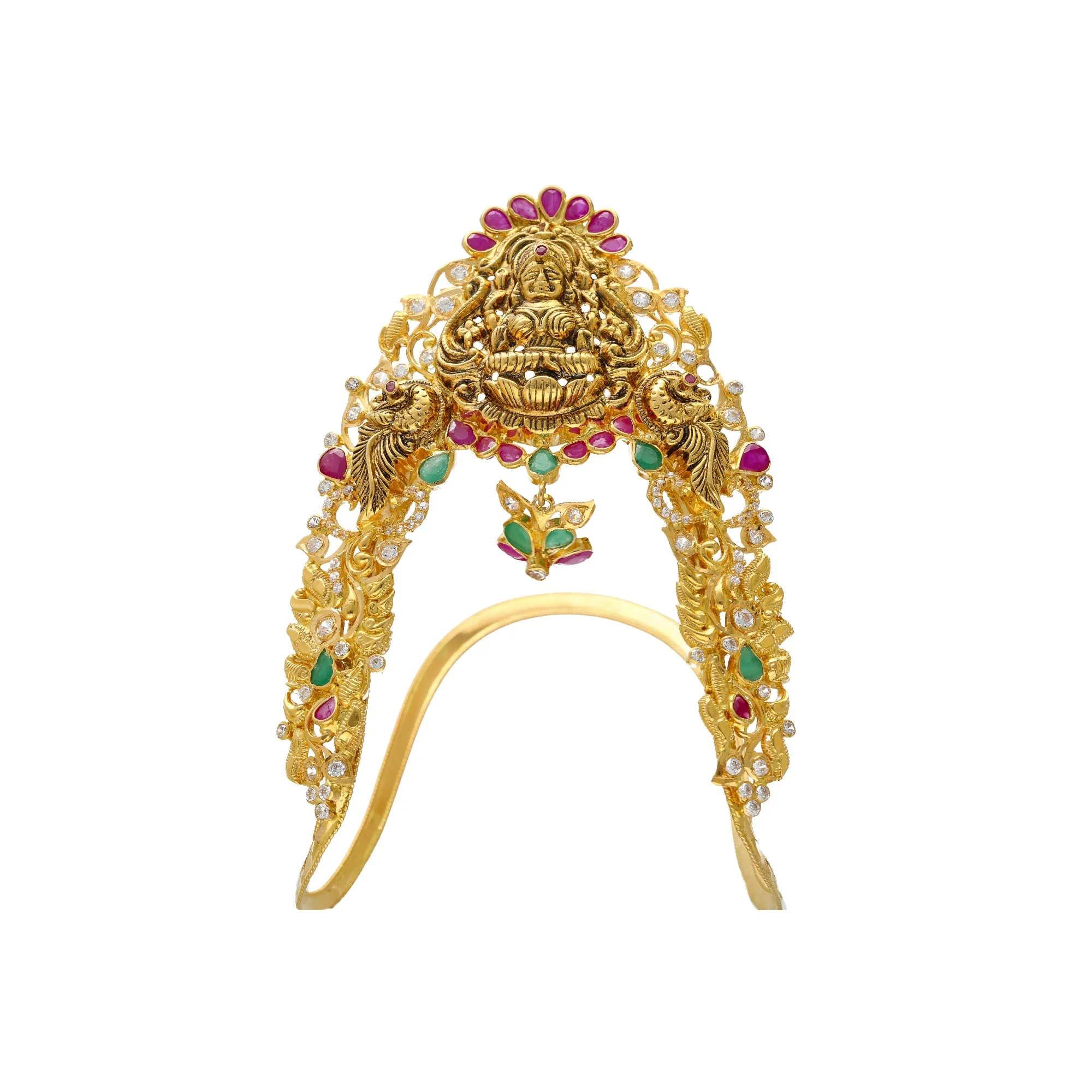 22K Yellow Gold Temple Vanki Arm Bracelet For Kids w/ Emerald, Ruby, & CZ (29.8grams)