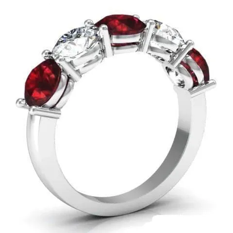 3.00cttw Shared Prong Garnet and Diamond Five Stone Ring