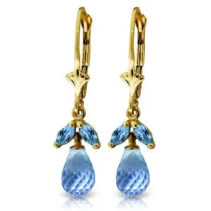 3.4 Carat 14K Solid Yellow Gold Gefion Blue Topaz Earrings