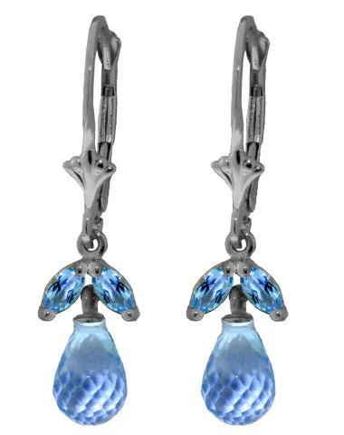 3.4 Carat 14K Solid Yellow Gold Gefion Blue Topaz Earrings