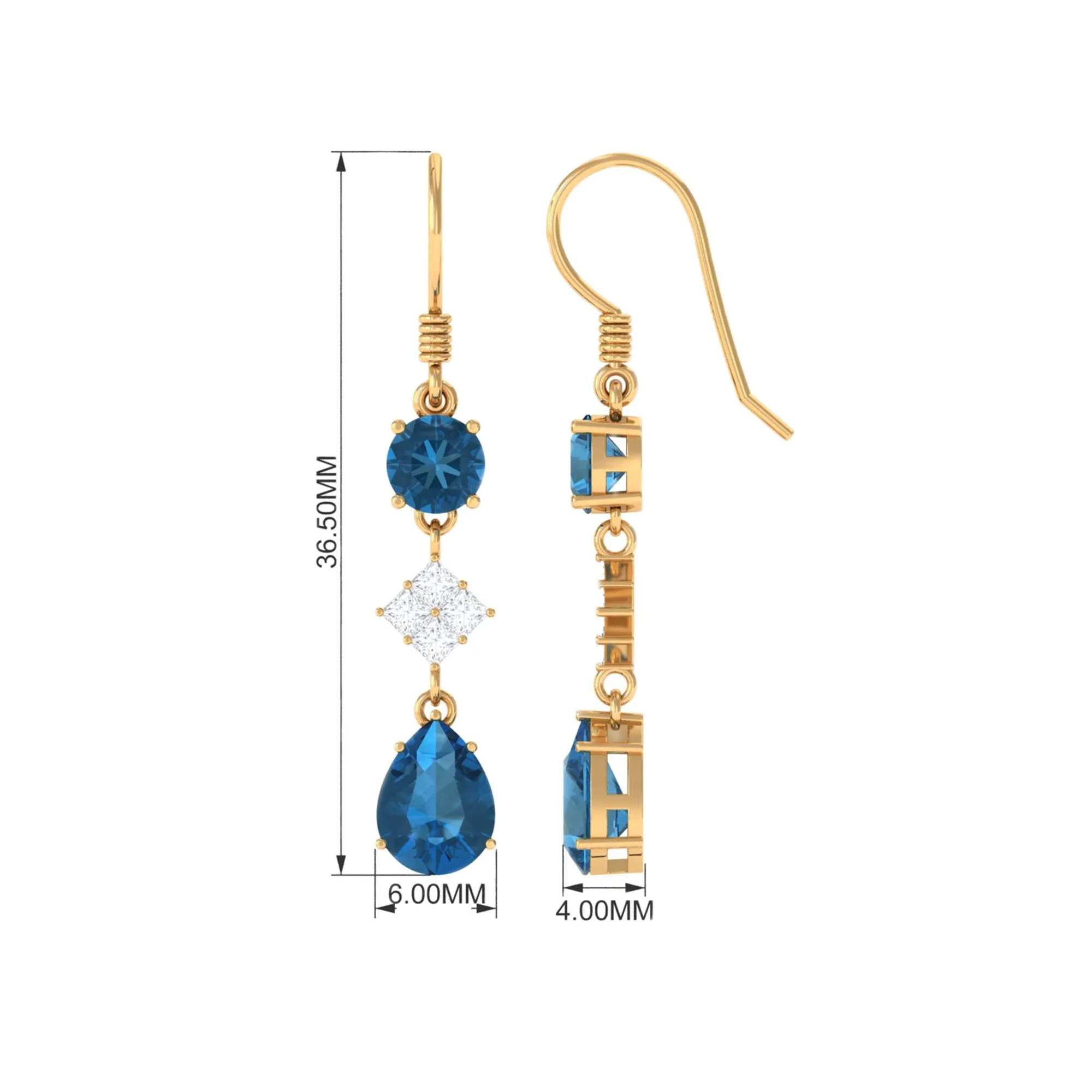 4.25 CT London Blue Topaz and Diamond Dangle Drop Earrings