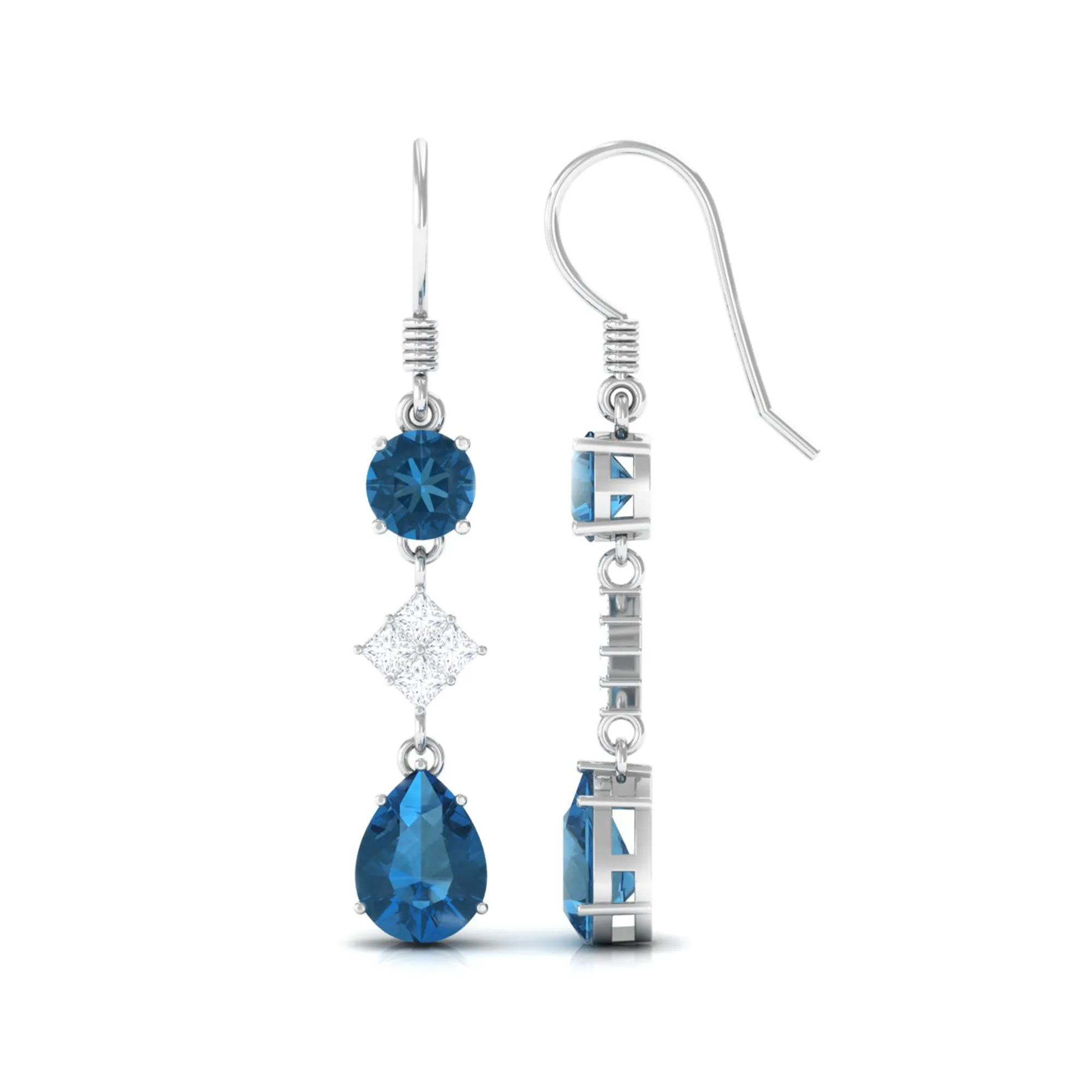 4.25 CT London Blue Topaz and Diamond Dangle Drop Earrings