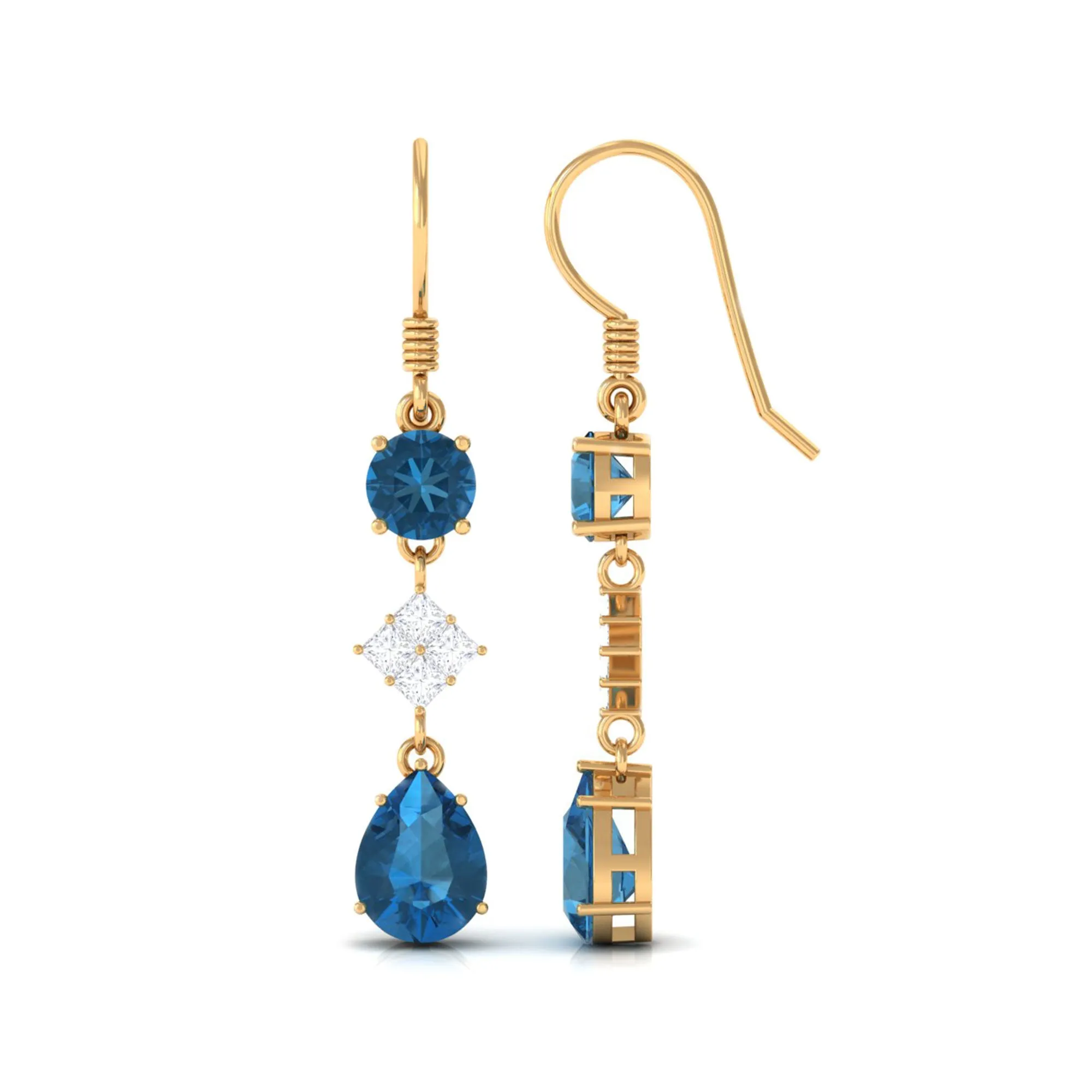 4.25 CT London Blue Topaz and Diamond Dangle Drop Earrings