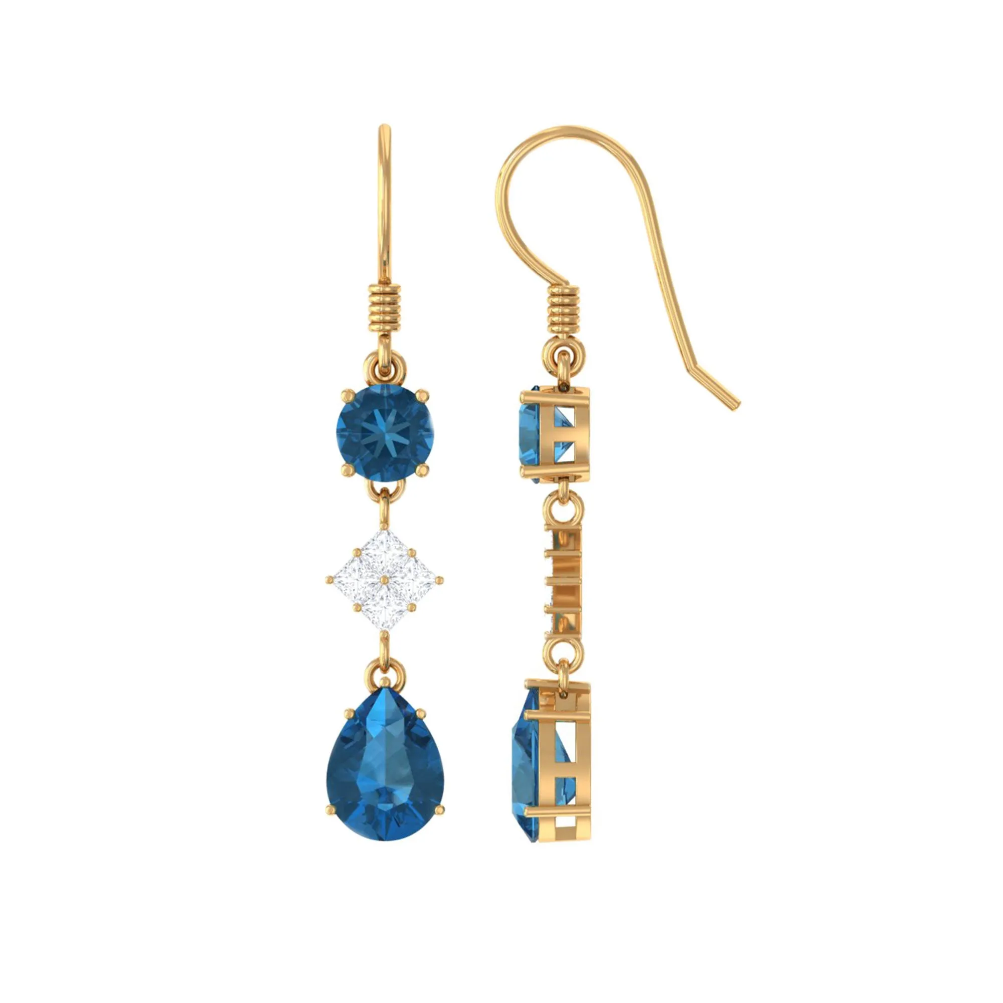 4.25 CT London Blue Topaz and Diamond Dangle Drop Earrings