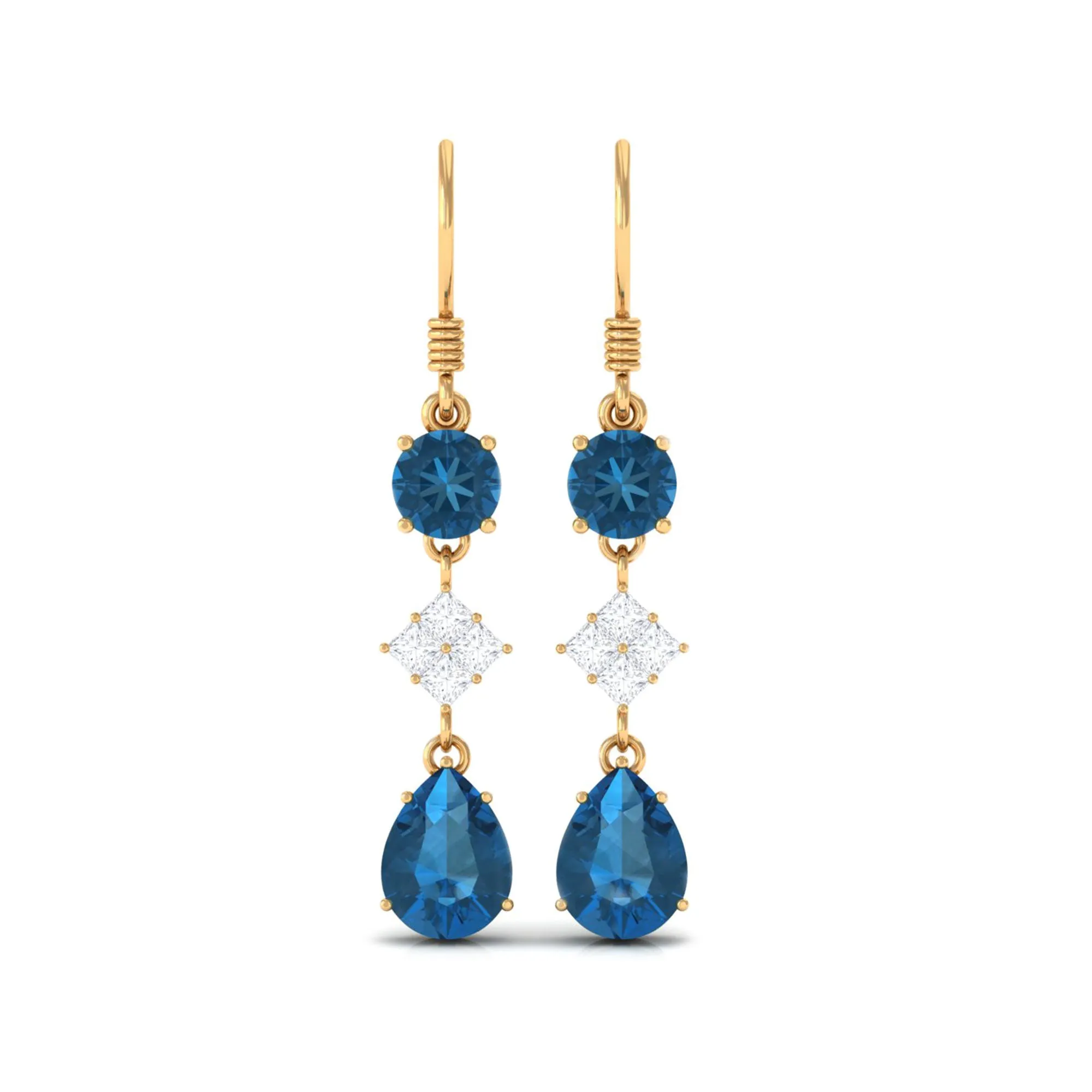 4.25 CT London Blue Topaz and Diamond Dangle Drop Earrings