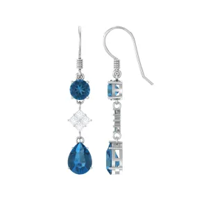 4.25 CT London Blue Topaz and Diamond Dangle Drop Earrings