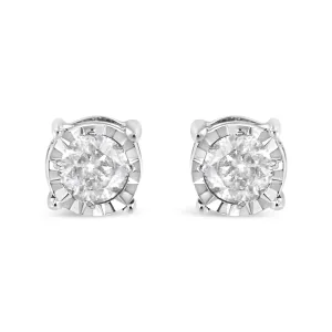 .925 Sterling Silver 3/8 Cttw Miracle-Set Round Brilliant Cut Diamond Solitaire Stud Earrings (K-L Color, I2-I3 Clarity)