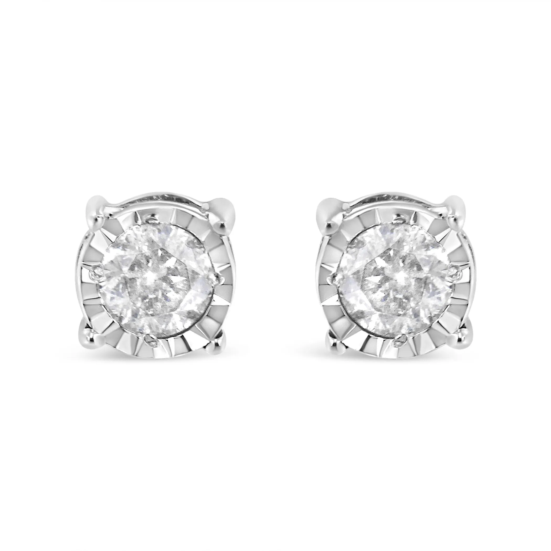 .925 Sterling Silver 3/8 Cttw Miracle-Set Round Brilliant Cut Diamond Solitaire Stud Earrings (K-L Color, I2-I3 Clarity)