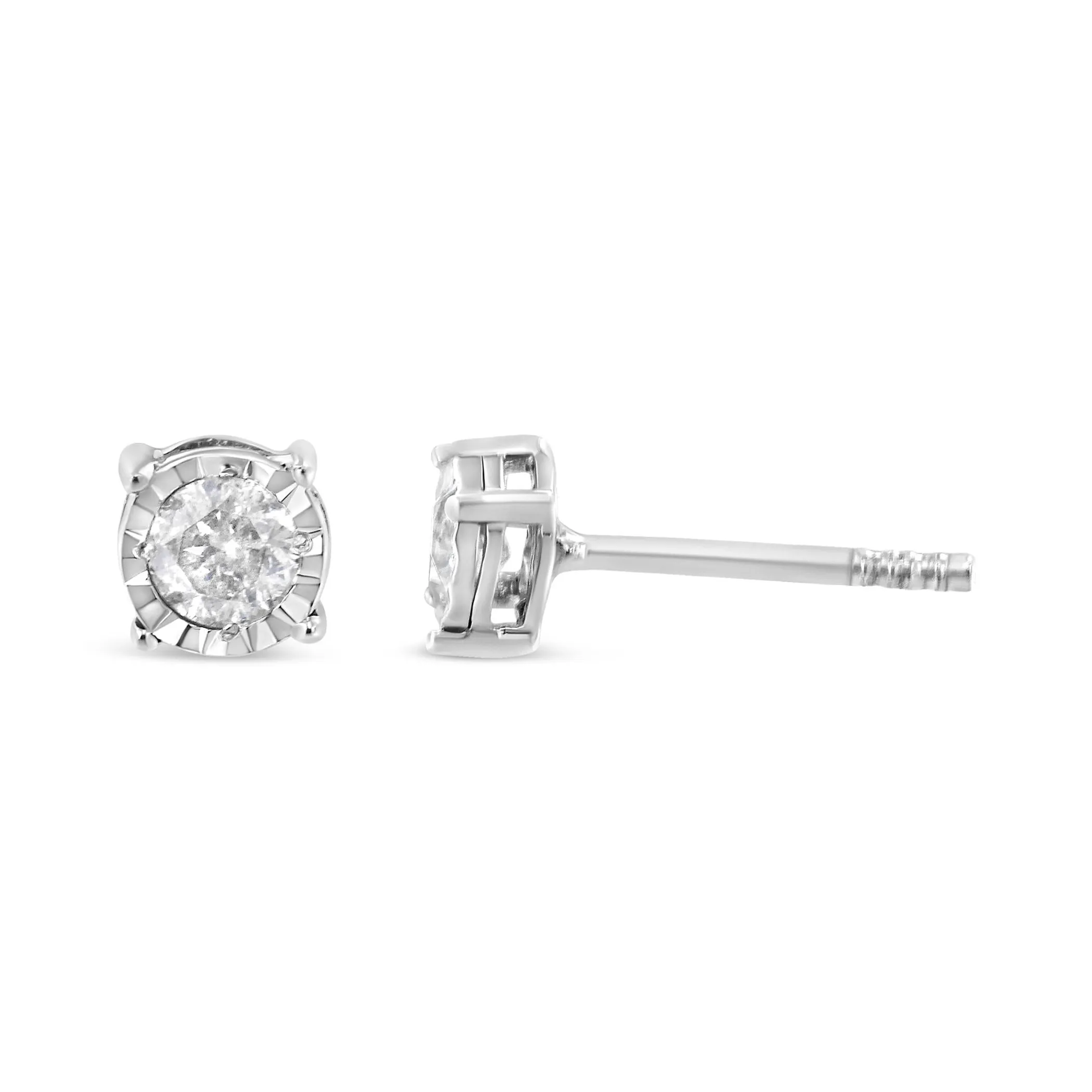 .925 Sterling Silver 3/8 Cttw Miracle-Set Round Brilliant Cut Diamond Solitaire Stud Earrings (K-L Color, I2-I3 Clarity)