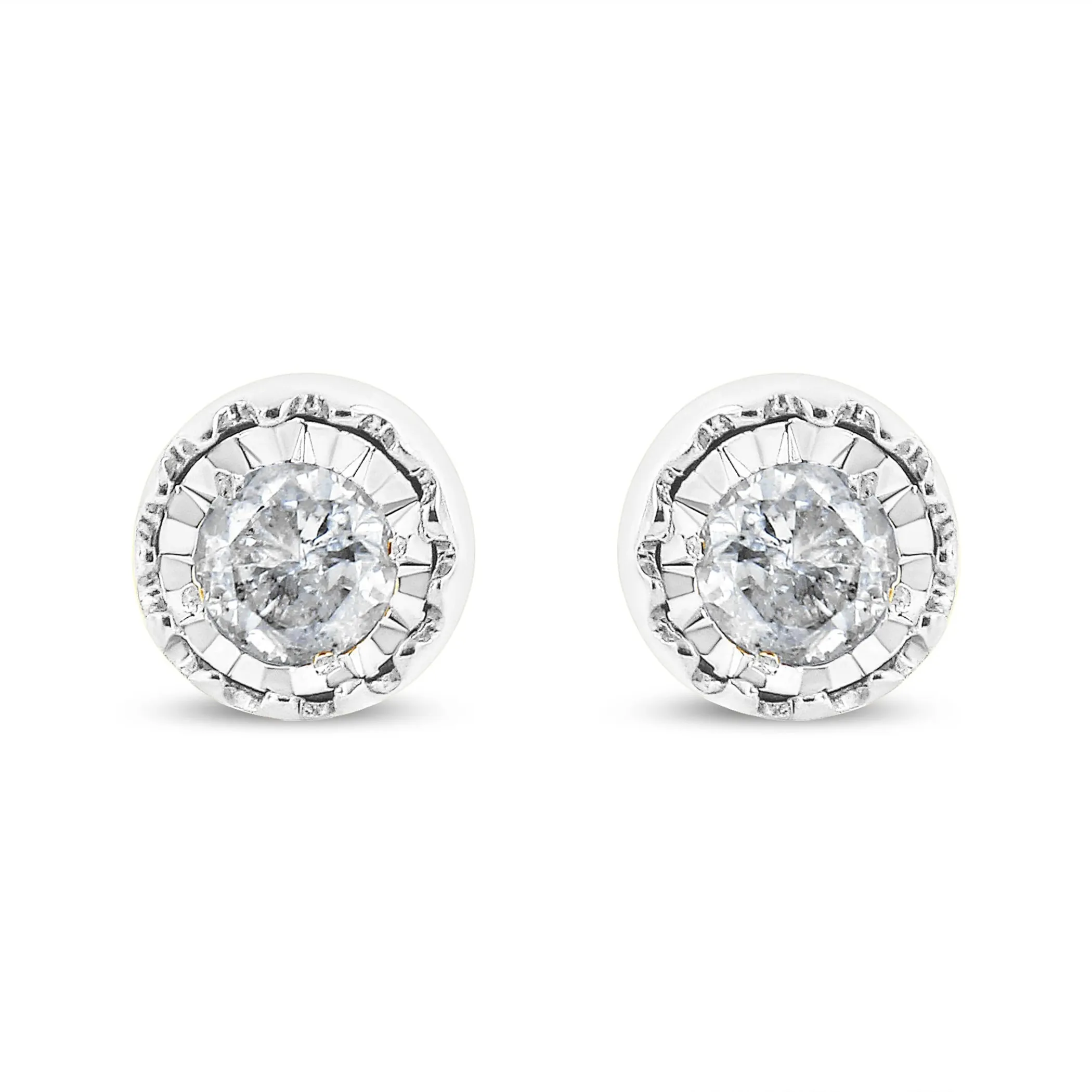 .925 Sterling Silver 3/8 Cttw Solitaire Diamond Miracle Set Stud Earrings (J-K Color, I3 Clarity)