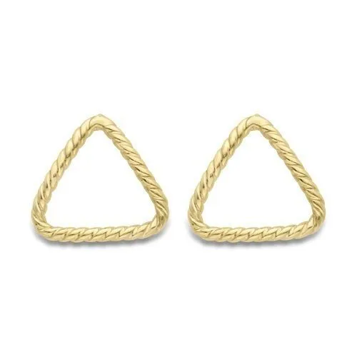 9ct Gold Triangle Stud Earrings, Rope Edged, Modern 20mm, 1.00g, Gift box included