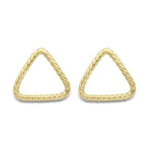 9ct Gold Triangle Stud Earrings, Rope Edged, Modern 20mm, 1.00g, Gift box included