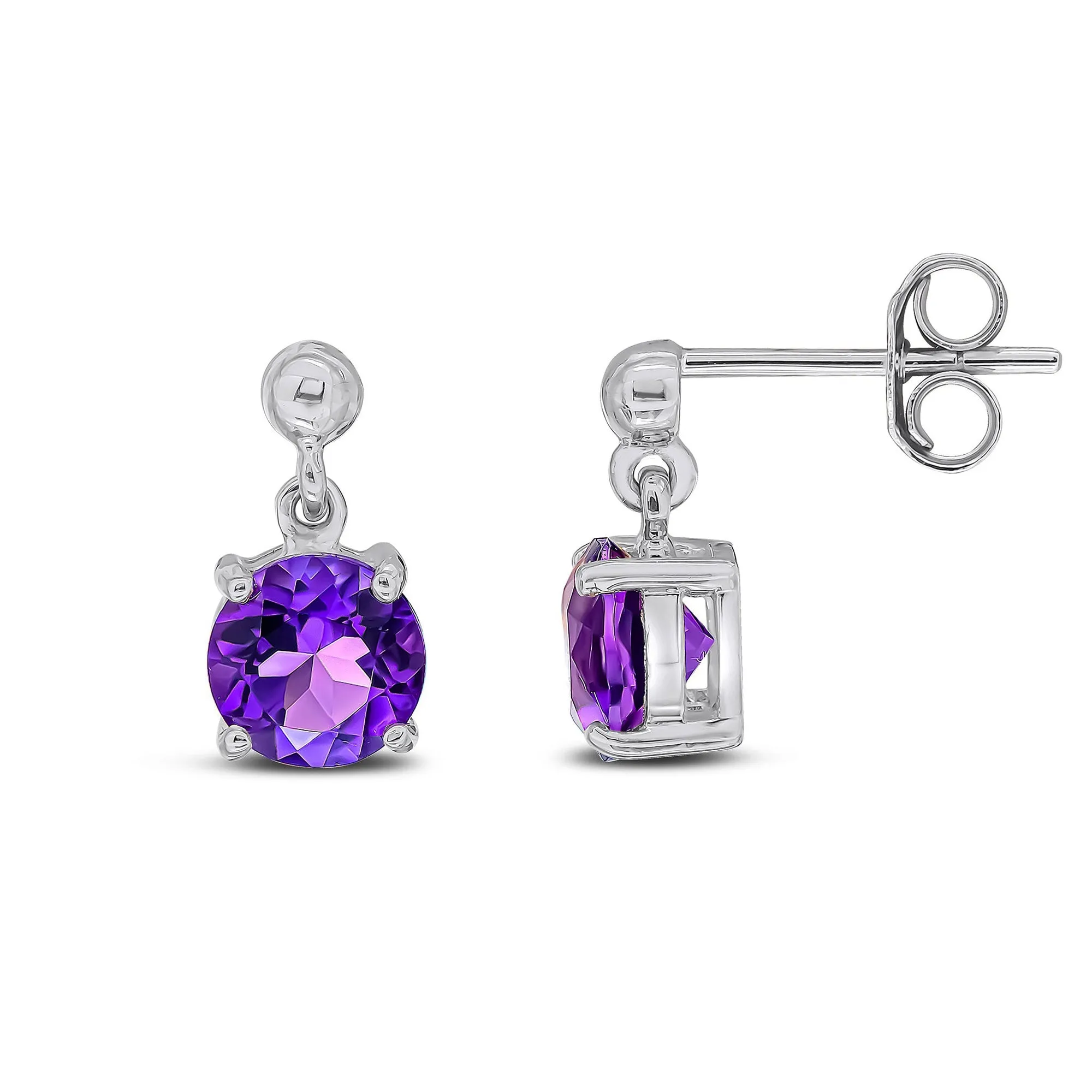 9ct White Gold Amethyst Round Drop Earrings 1.32ct