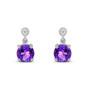 9ct White Gold Amethyst Round Drop Earrings 1.32ct