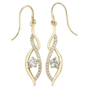 9ct Yellow Gold Zirconia Fish Hook Drop Earrings ES537