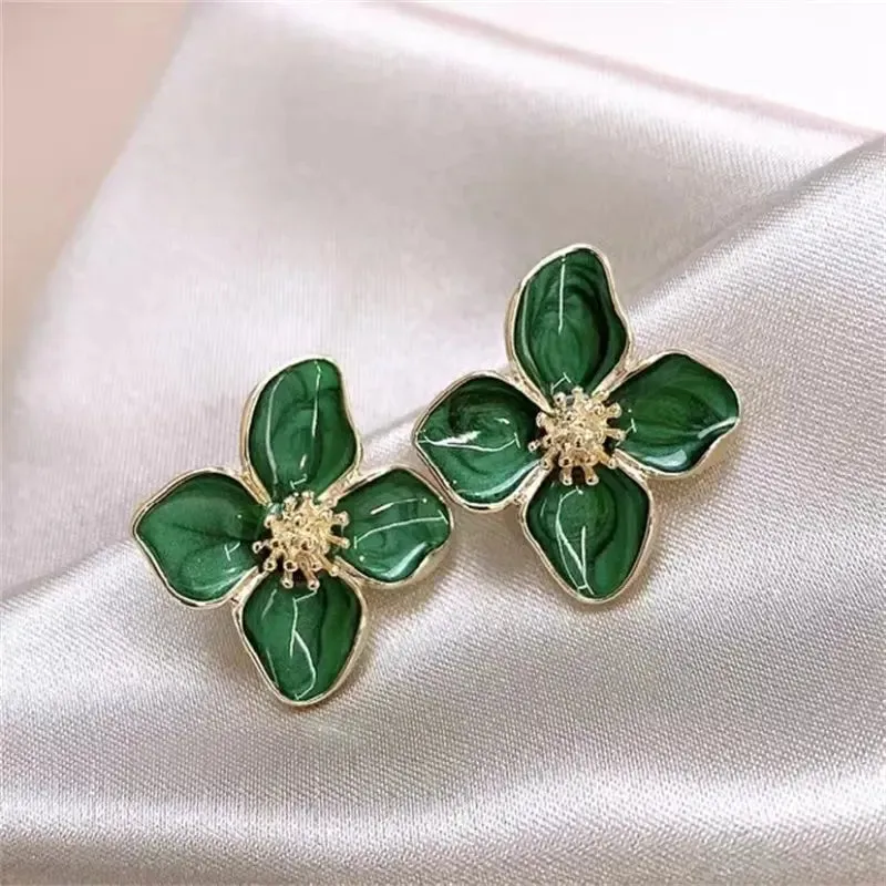 A&A Vintage Emerald Green Flower Stud Gold Plated Earrings